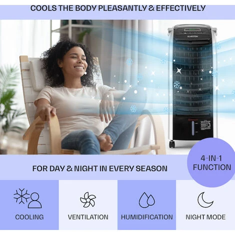 Klarstein Maxfresh Fan Air Cooler Humidifier 4-in-1 Function Oscillation 6L Water Tank 55W Timer Function - Image 2
