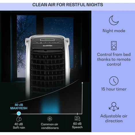 Klarstein Maxfresh Fan Air Cooler Humidifier 4-in-1 Function Oscillation 6L Water Tank 55W Timer Function - Image 4
