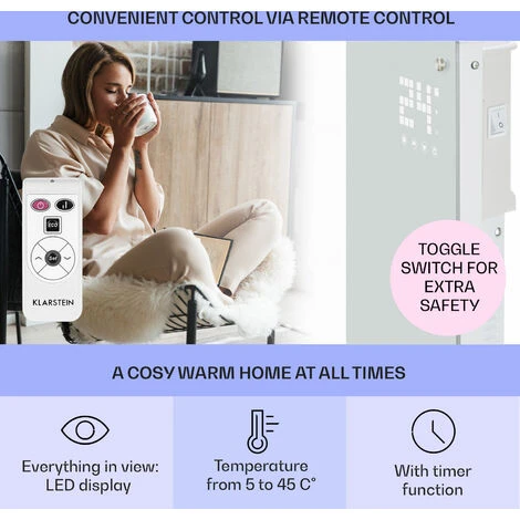 Klarstein Bornholm Convection Heater 2000W LED Display 2 Heating Levels White - Image 3