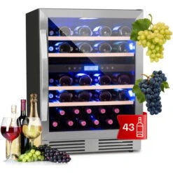Klarstein Vinovilla 43 Built-In Duo Two-Zone Wine Fridge 129l 43 Bottles 3-Colour Glass Door