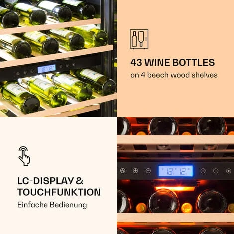 Klarstein Vinovilla 43 Built-In Duo Two-Zone Wine Fridge 129l 43 Bottles 3-Colour Glass Door - Image 5