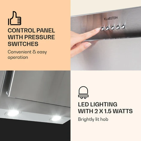 Klarstein Athena Cooker Bonnet 60cm Exhaust Air: 350 M³/h LED Stainless Steel - Image 4