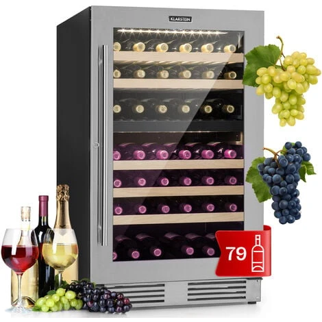 Klarstein Vinovilla 79 Built-In Duo Two-Zone Wine Fridge 190l 79 Bottles 3-Ply Glass Door