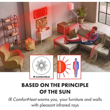 Klarstein Crystal Wall Infrared Heater 100x60cm 600W Weekly Timer IP54 White - Image 2