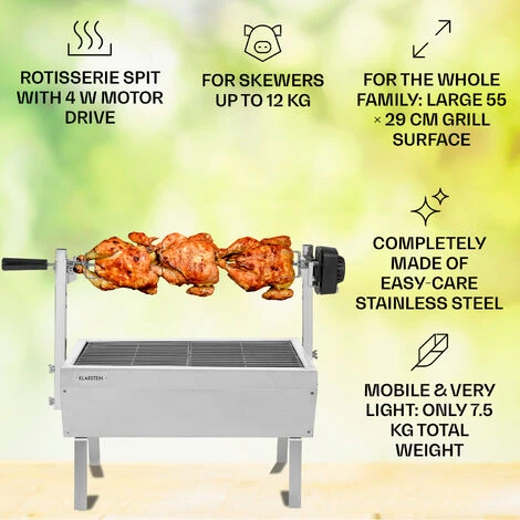 Klarstein Sauenland Mini, Rotisserie Grill, Rotary Spit, 4W, 12kg Max., Stainless Steel - Image 2
