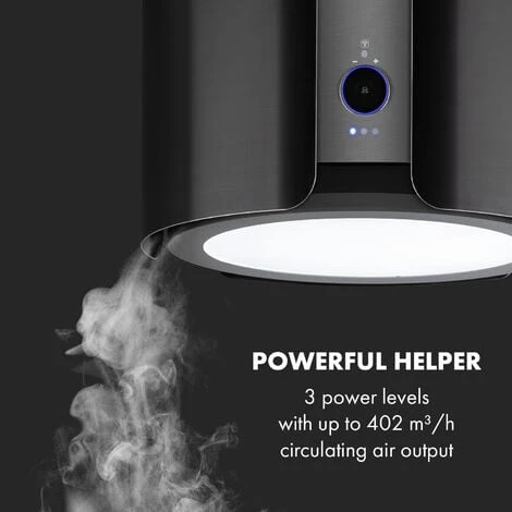 Klarstein Skyfall Smart, Island Extractor Hood, Ø45cm, Circulating Air, 402m³ / H, LED, Stainless Steel, Black - Image 3