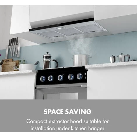 Klarstein Contempo 90, Extractor Hood, 175m³ / H, LED, Stainless Steel, Acrylic, Black - Image 2