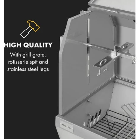 Klarstein Sauenland Pro XL, Suckling Pig Grill, Rotary Spit, 15W, 4 Rollers, Stainless Steel - Image 3