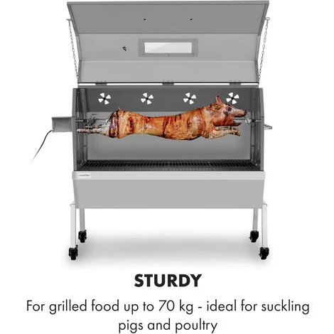 Klarstein Sauenland Pro XL, Suckling Pig Grill, Rotary Spit, 15W, 4 Rollers, Stainless Steel - Image 4