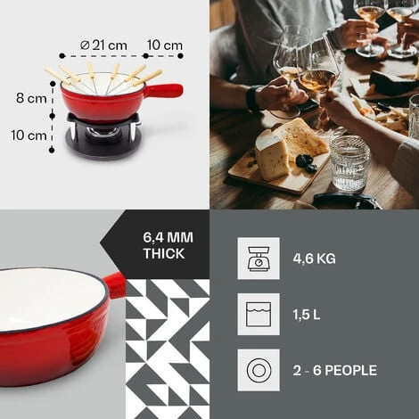 Klarstein Holsten Fondue Set Pot Stove Burner 6 Forks 1.5 L Cast Iron - Image 4