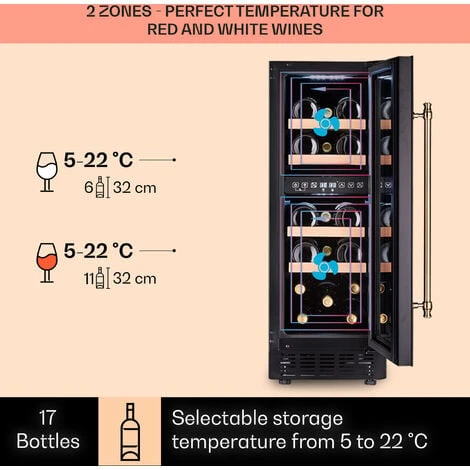 Klarstein Vinovilla 17 Built-In Duo Vilhelmine Edition Wine Fridge 17 Bottles 3-Colour Glass Door - Image 3