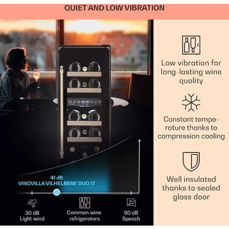 Klarstein Vinovilla 17 Built-In Duo Vilhelmine Edition Wine Fridge 17 Bottles 3-Colour Glass Door - Image 4