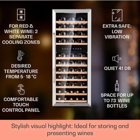 Klarstein Vinamour 73 Duo Wine Fridge 2 Zones 192 L / 73 Bottles 5-18°C Touch - Image 2