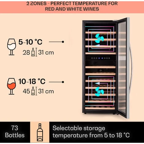 Klarstein Vinamour 73 Duo Wine Fridge 2 Zones 192 L / 73 Bottles 5-18°C Touch - Image 3