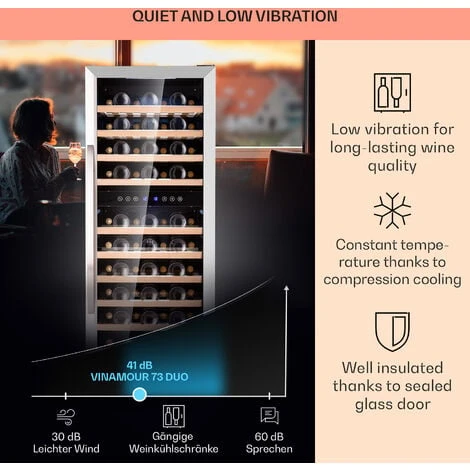 Klarstein Vinamour 73 Duo Wine Fridge 2 Zones 192 L / 73 Bottles 5-18°C Touch - Image 4