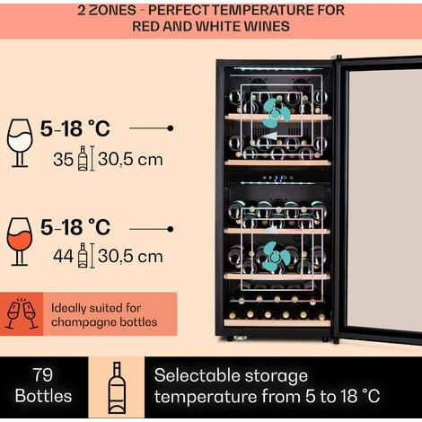 Klarstein Vinamour 66 Duo Wine Fridge 2 Zones 204 L / 79 Bottles 5-18°C Touch - Image 3